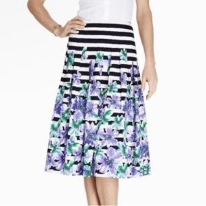 TALBOTS Striped Floral Pleated A-line Midi Skirt Women's Size 6 - LIKE NEW